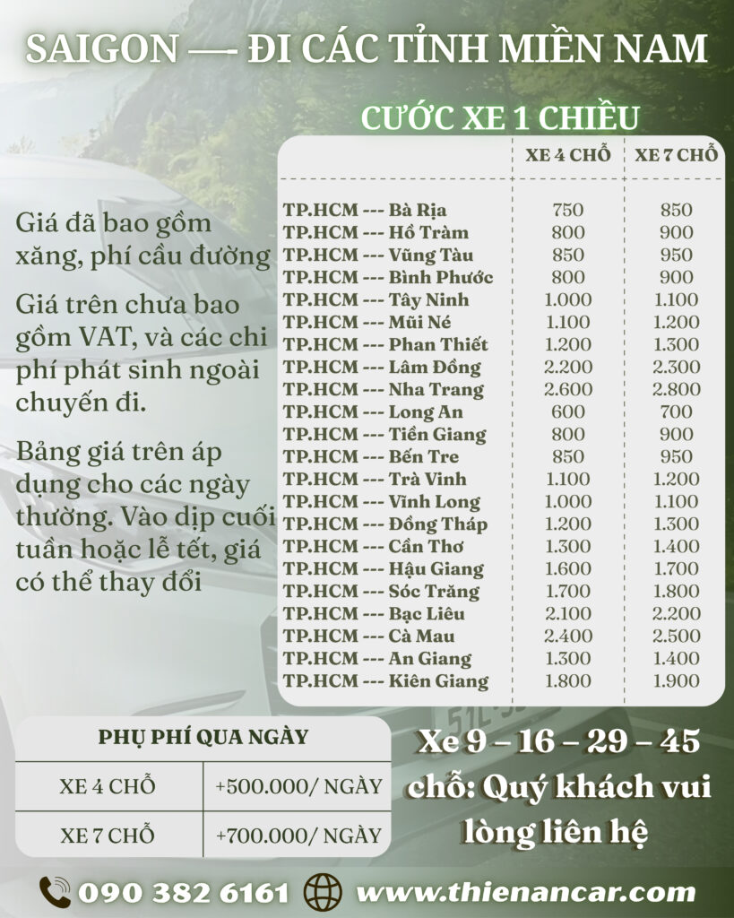 thuê xe đi tỉnh giá rẻ. Bảng giá cho thuê xe